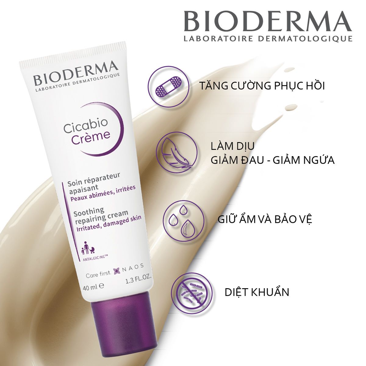 Kem Dưỡng Ẩm Phục Hồi Da Cicabio Bioderma Cream [40ml]