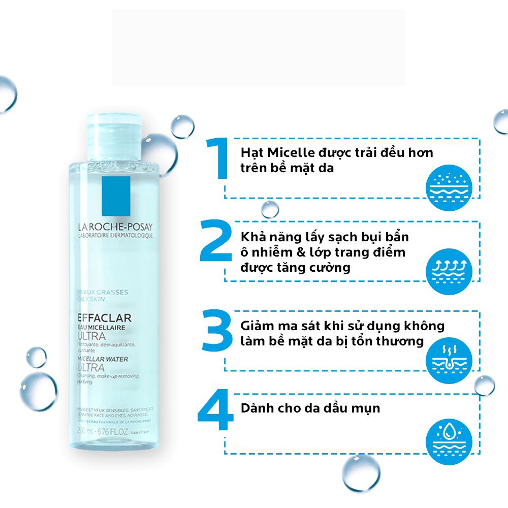 Nước Tẩy Trang Da Dầu MụnLa Roche-Posay Effaclar Micellar Water Ultra Oily Skin[50ml - 200ml - 400ml]