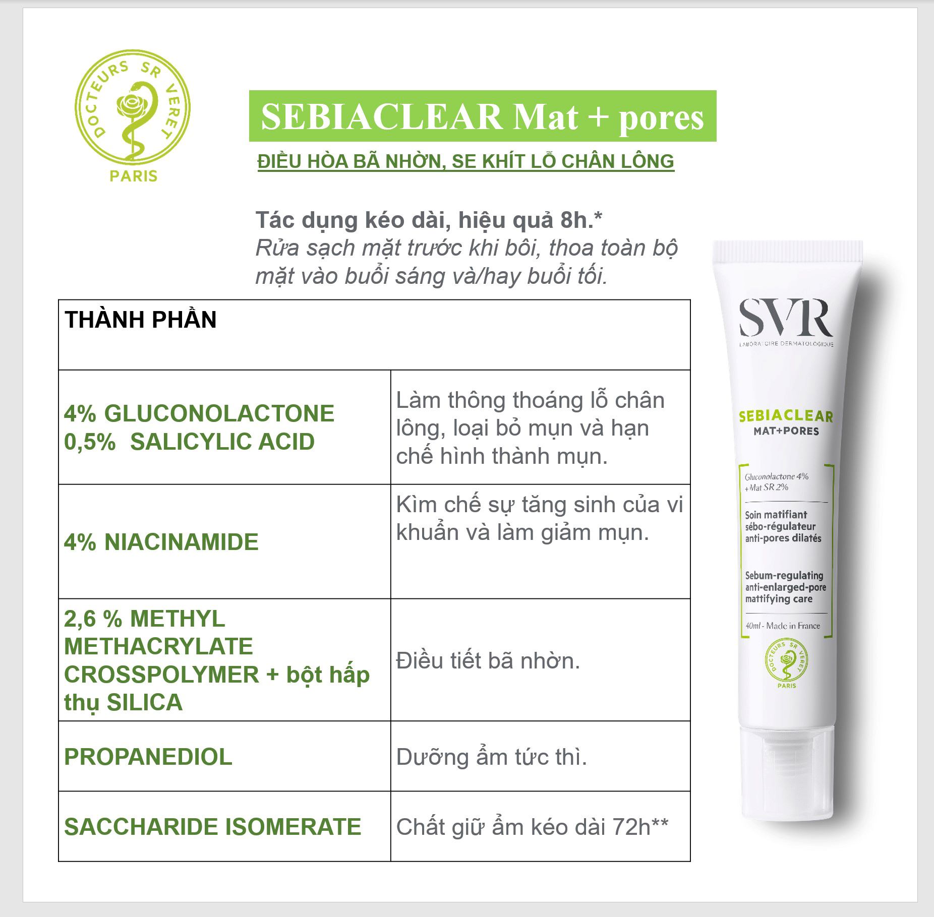 Kem Dưỡng Làm Giảm Mụn SVR Sebiaclear Mat + Pores [40ml]