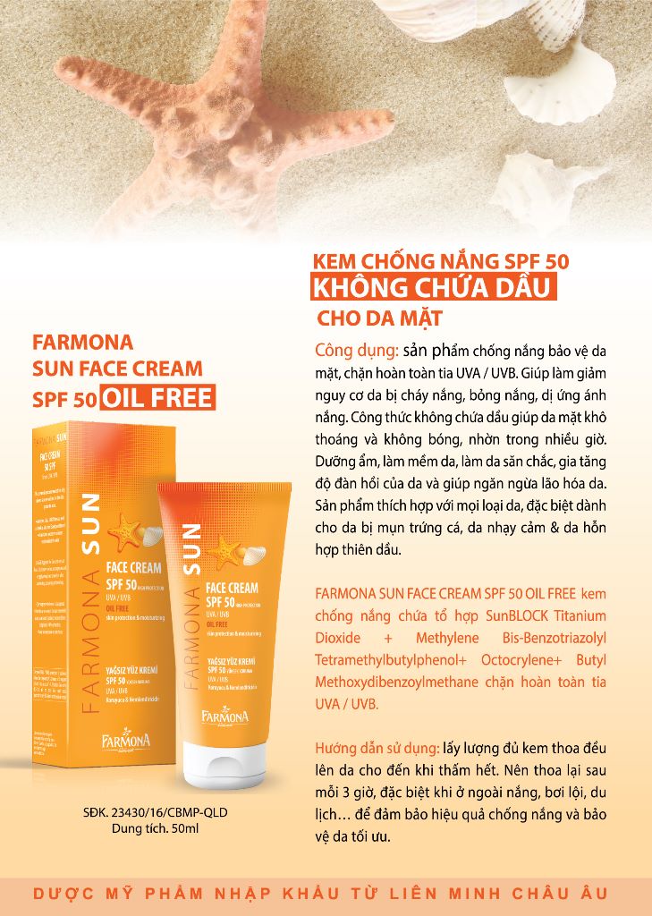 Kem Chống Nắng Farmona Sun Face Cream SPF50 Oil Free [50ml]