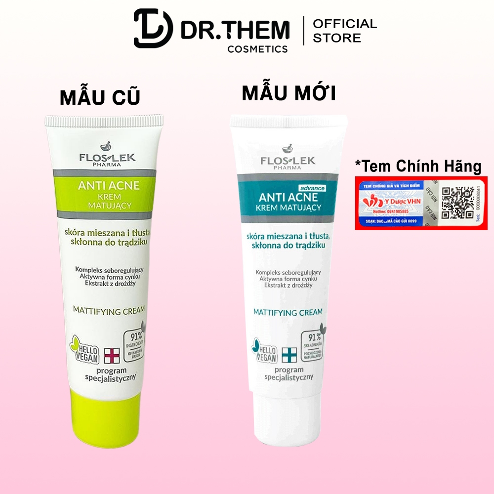 Kem Kiểm Soát Dầu Và Giảm Mụn FLOSLEK Anti Acne Mattifying Cream [50ml]