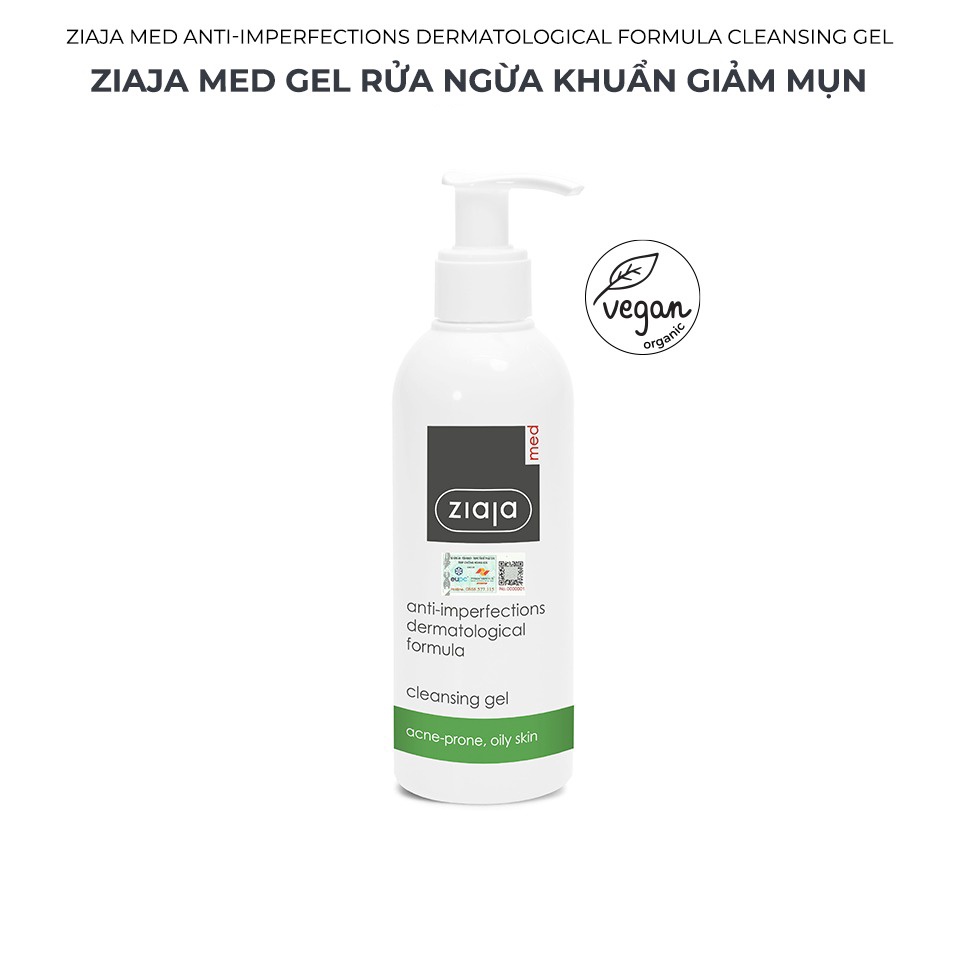 Gel Rửa Mặt Ziaja Giảm Mụn Ngừa Khuẩn - Ziaja Med Xanh Anti Imperfections Formula Cleansing [200ml]