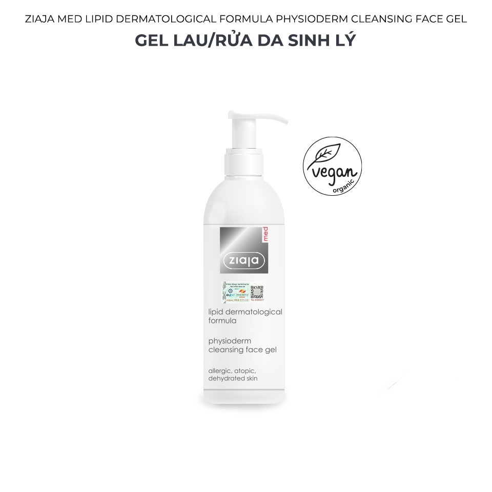 Gel Lau/Rửa Da Sinh Lý Ziaja Med Lipid Dermatological Formula Physioderm Cleasing Face Gel 200ml