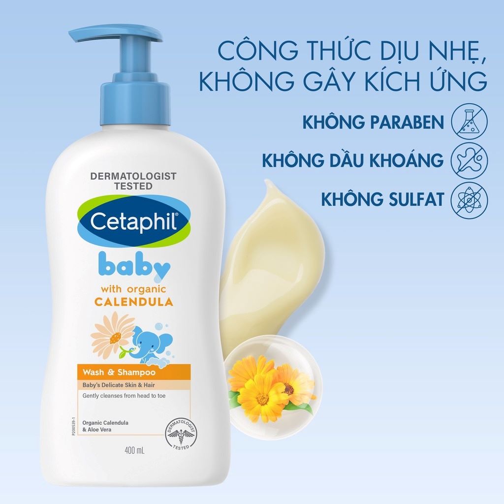 Sữa Tắm Gội Cetaphil Cho Bé Cetaphil Baby Wash & Shampoo with Organic Calendula [230ml - 400ml]