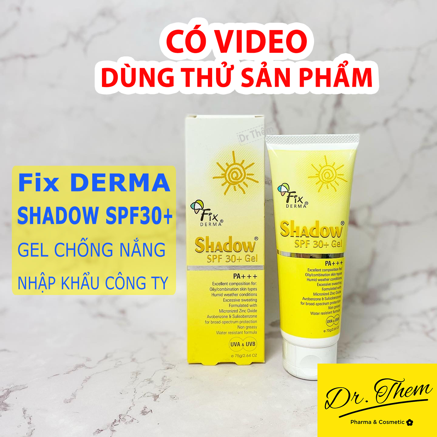 Gel Chống Nắng Fixderma Shadow SPF 30+ Gel PA+++ [75g]