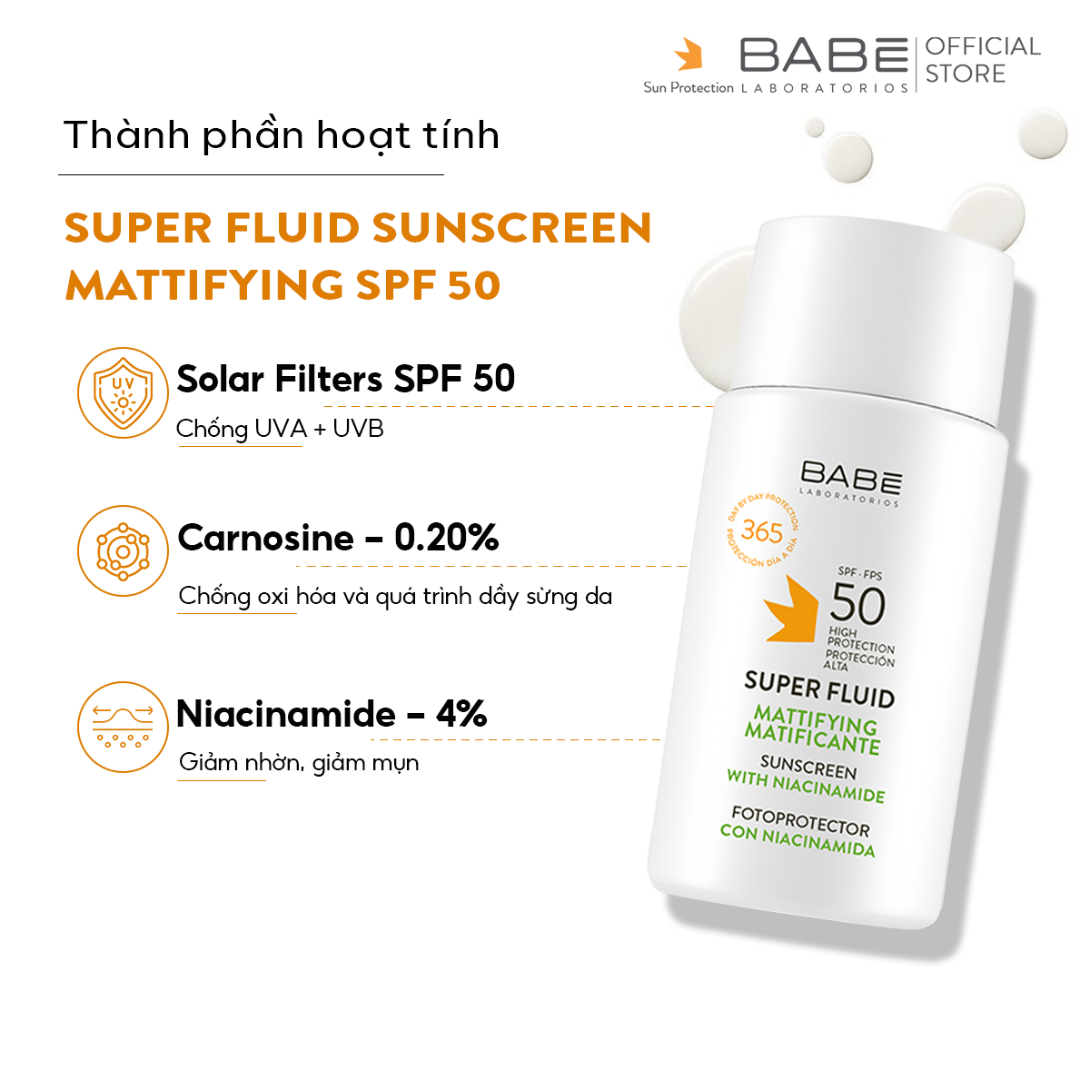 Kem Chống Nắng Cho Da Dầu Mụn Babe Super Fluid Mattifying Sunscreen SPF 50 [50ml]