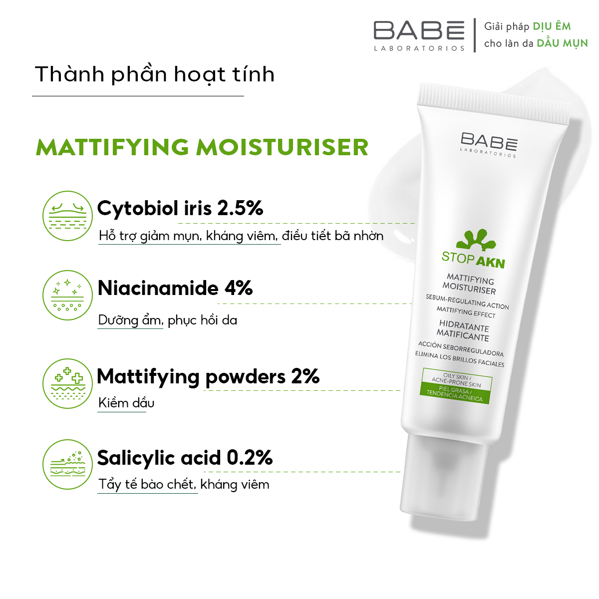 Kem Dưỡng Ẩm Kiềm Dầu Laboratorios Babé Mattifying Moisturiser 50ml