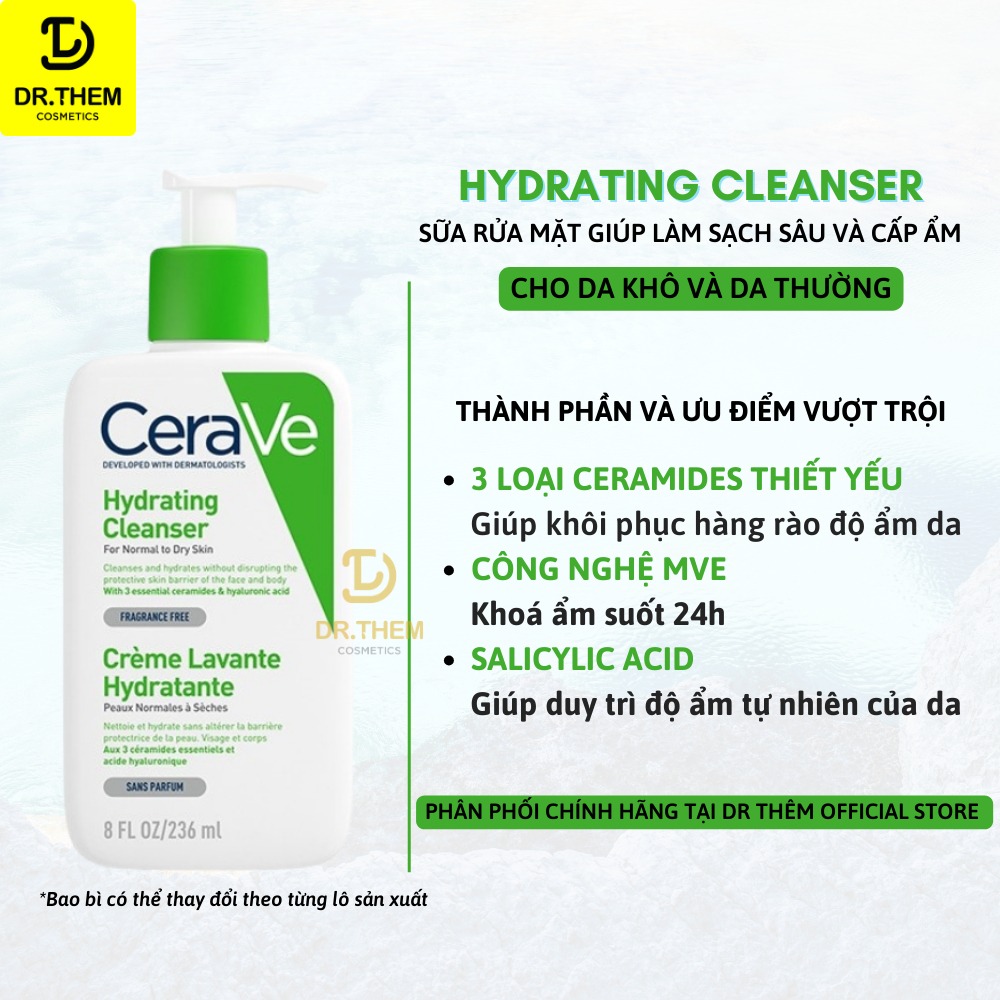 Sữa Rửa Mặt Cho Da Thường Và Da Khô CeraVe Hydrating Cleanser 88ml - 236ml - 473ml 