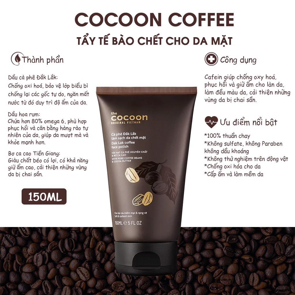 Tẩy Da Chết Mặt Cà Phê Đắk Lắk Cocoon Cho Làn Da Mềm Mại & Rạng Rỡ 150ml