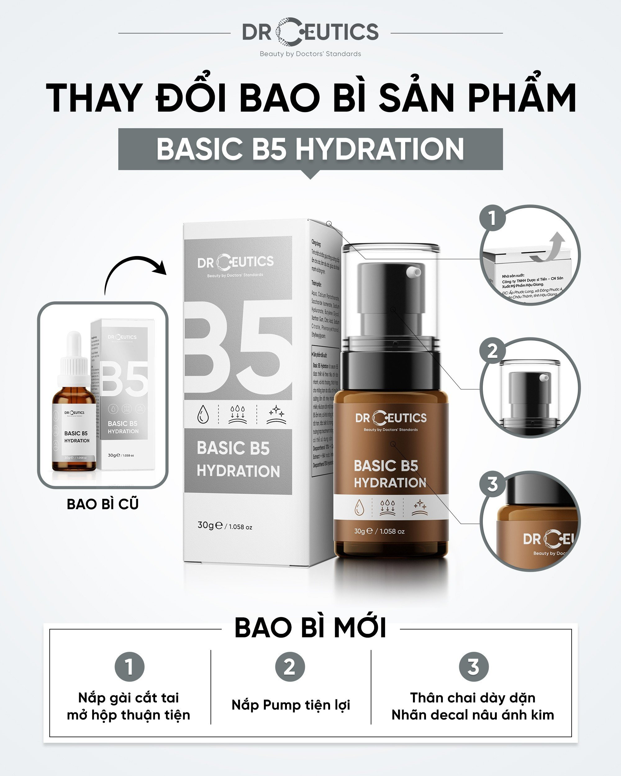 Drceutics Cấp Ẩm Cho Da Dầu Mụn Tinh Chất Basic HA Hydration 30ml - 100ml