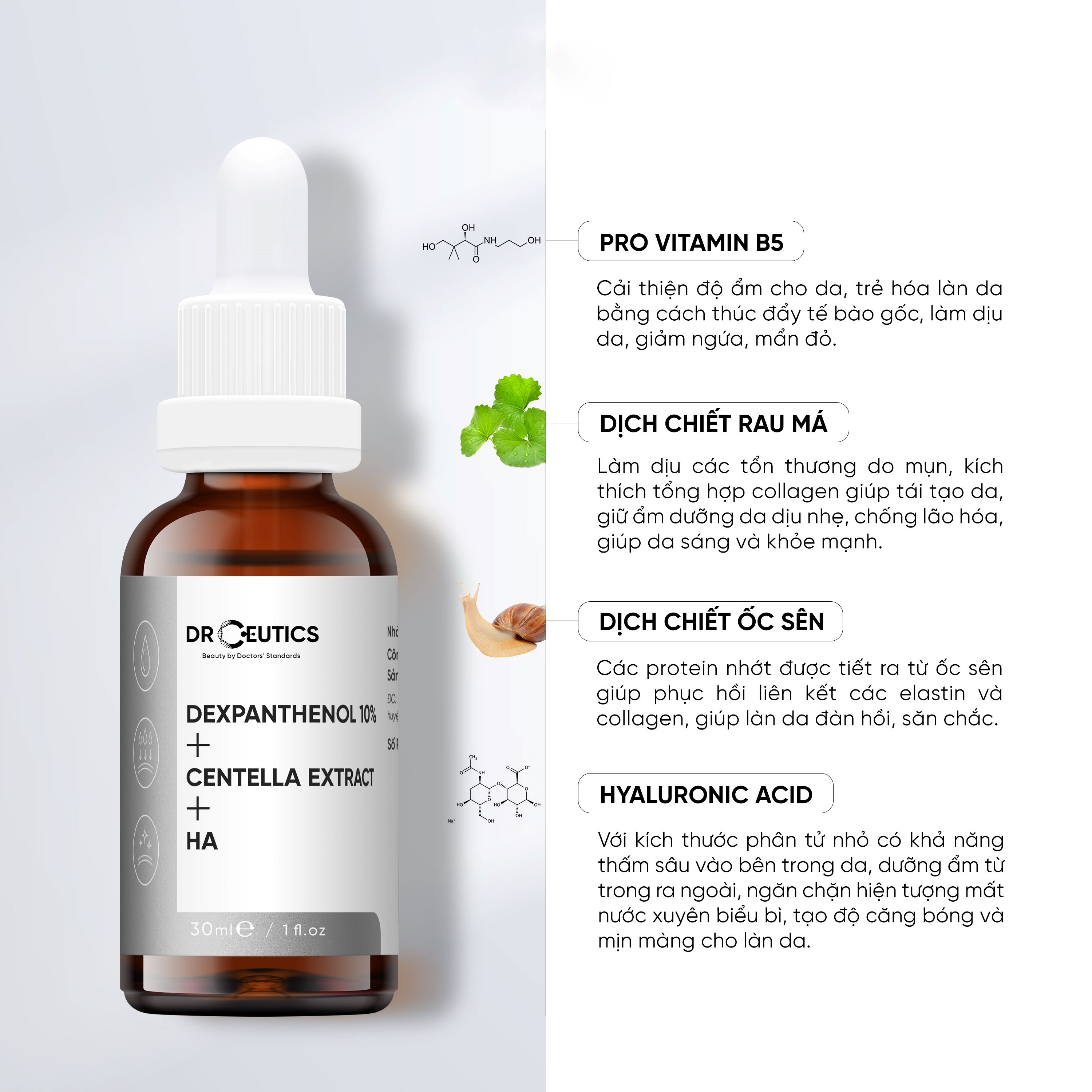 Serum B5 DrCeutics Cấp Ẩm Và Phục Hồi Da Dexpanthenol 10% + Centella Extract + HA (30g - 100g)