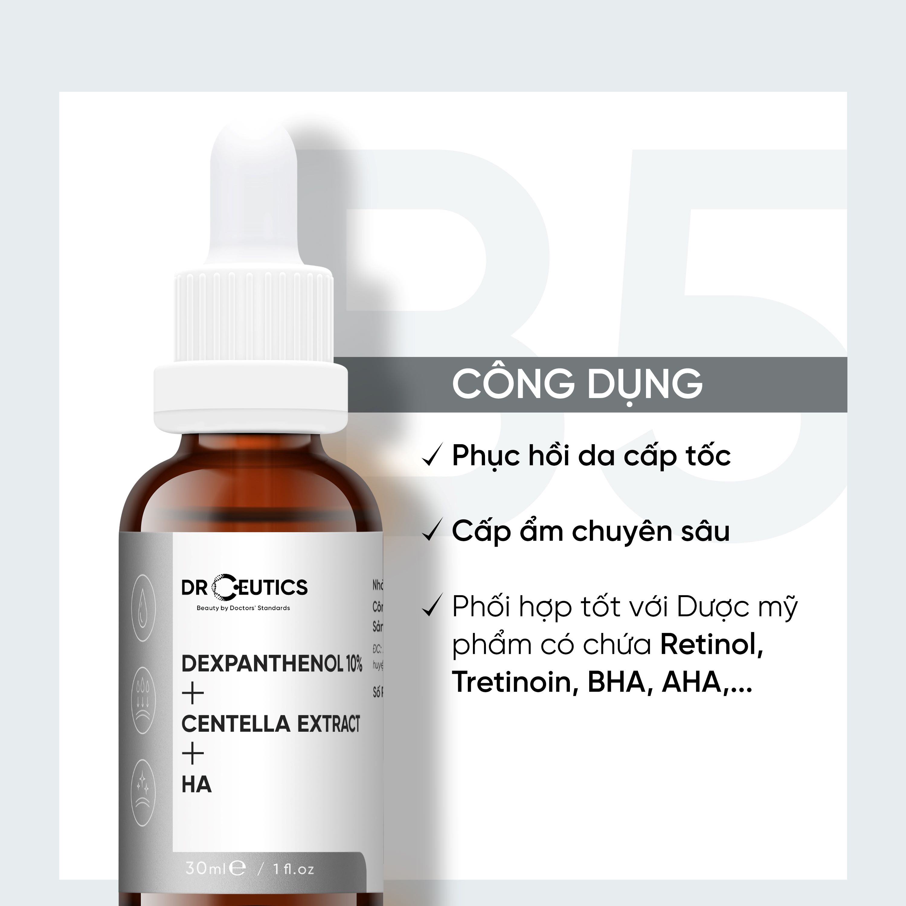 Serum B5 DrCeutics Cấp Ẩm Và Phục Hồi Da Dexpanthenol 10% + Centella Extract + HA (30g - 100g)