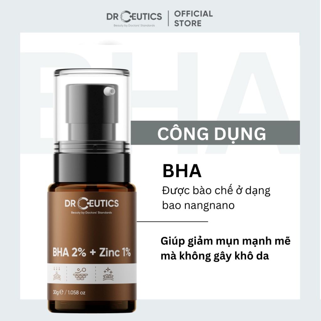 Tinh chất DrCeutics Giảm Mụn Và Phục Hồi Da Sau Mụn BHA 2% + ZinC 1%