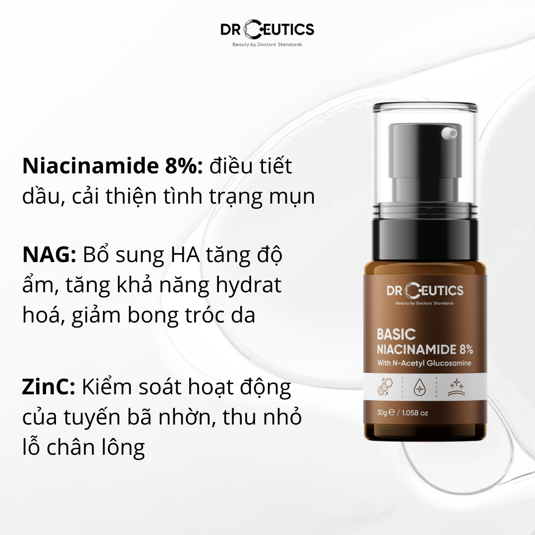 Serum Giảm Thâm, Sáng Da, Kiềm Dầu  DrCeutics Niacinamide 12% + NAG 5% (B3) 30ml 