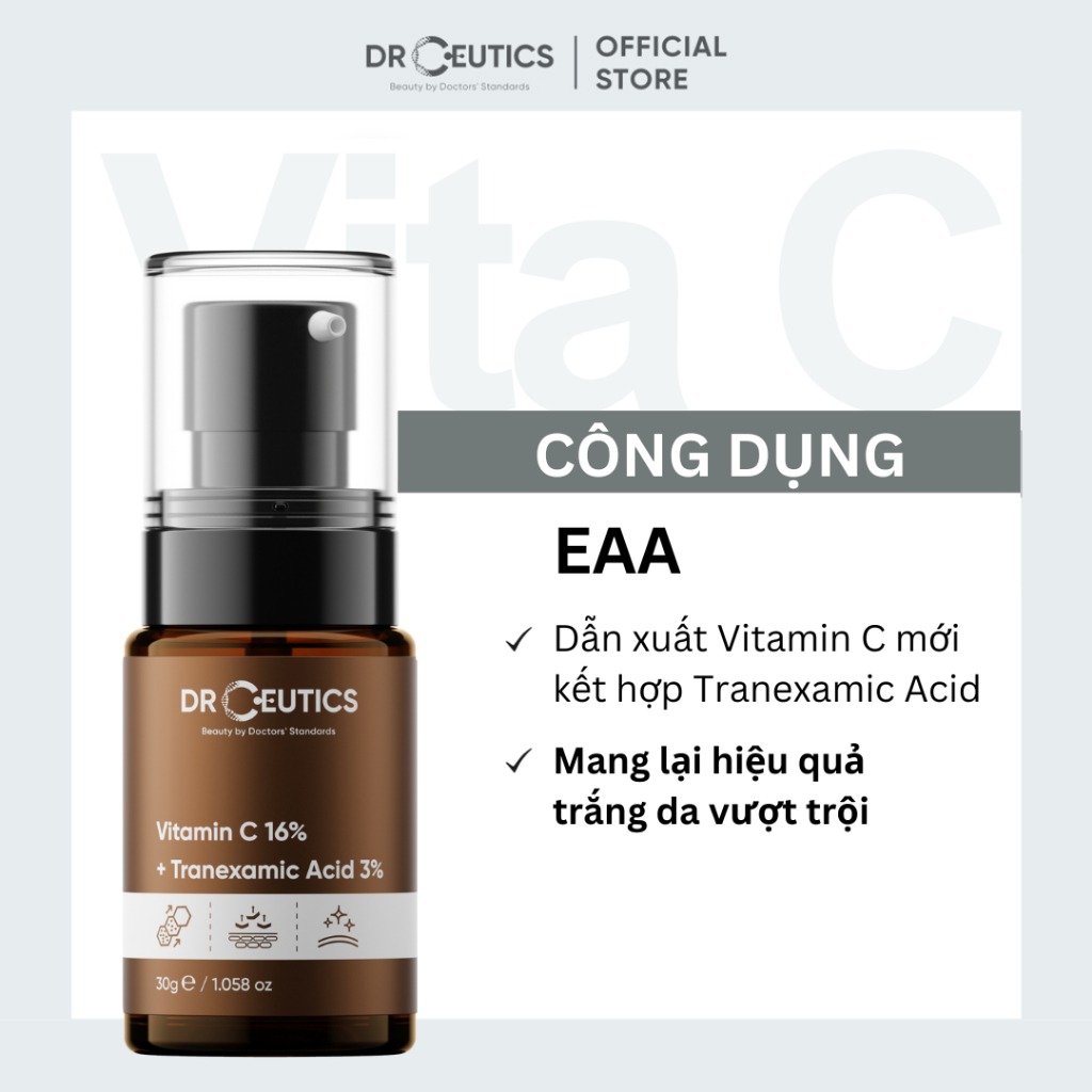 DrCeutics Serum Ngăn Ngừa Lão Hóa Và Làm Sáng Da Vitamin C 16% + Tranexamic Acid 3% 30ml