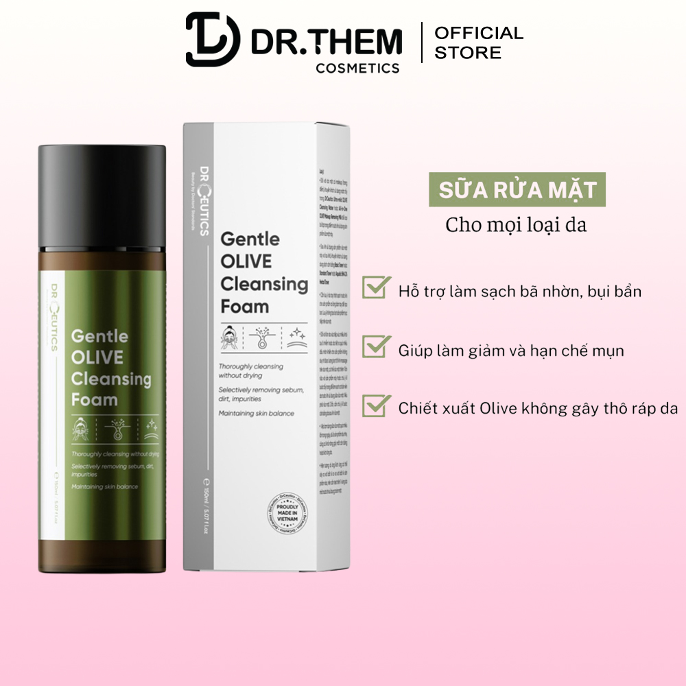 Sữa Rửa Mặt Drceutics  Giúp Làm Sạch Sâu Cho Mọi Loại Da Gentle Olive Cleansing Foam 150ml