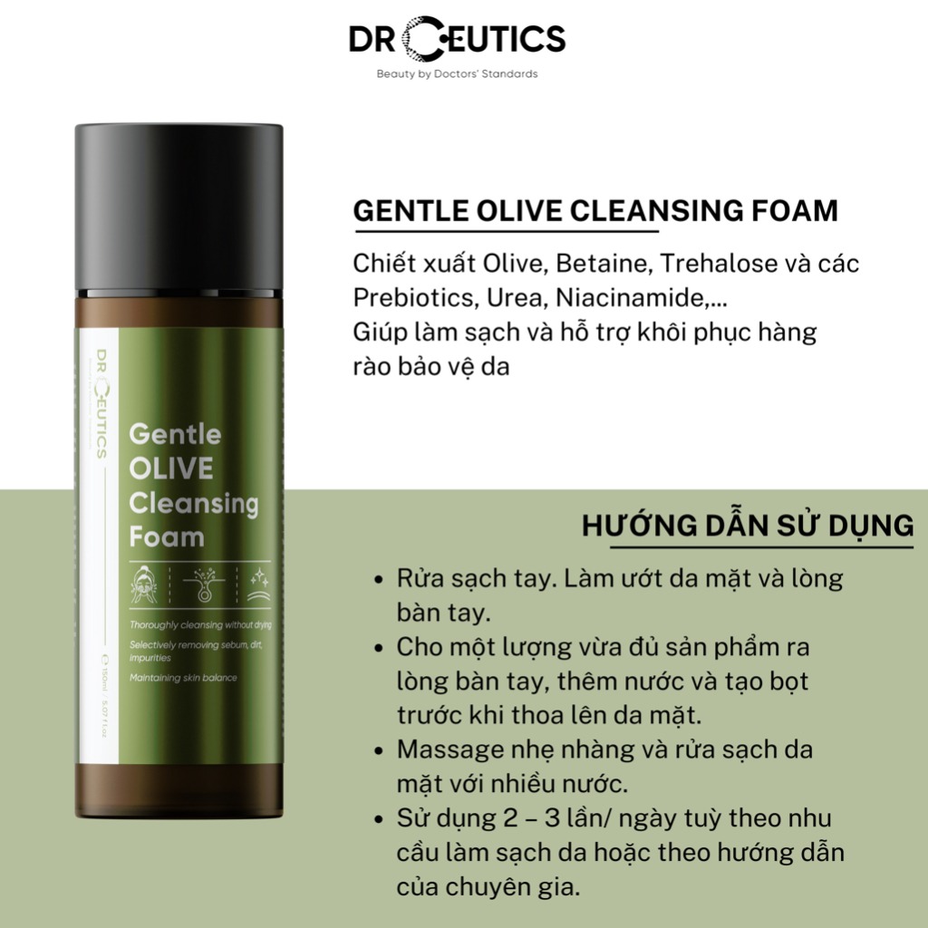 Sữa Rửa Mặt Drceutics  Giúp Làm Sạch Sâu Cho Mọi Loại Da Gentle Olive Cleansing Foam 150ml