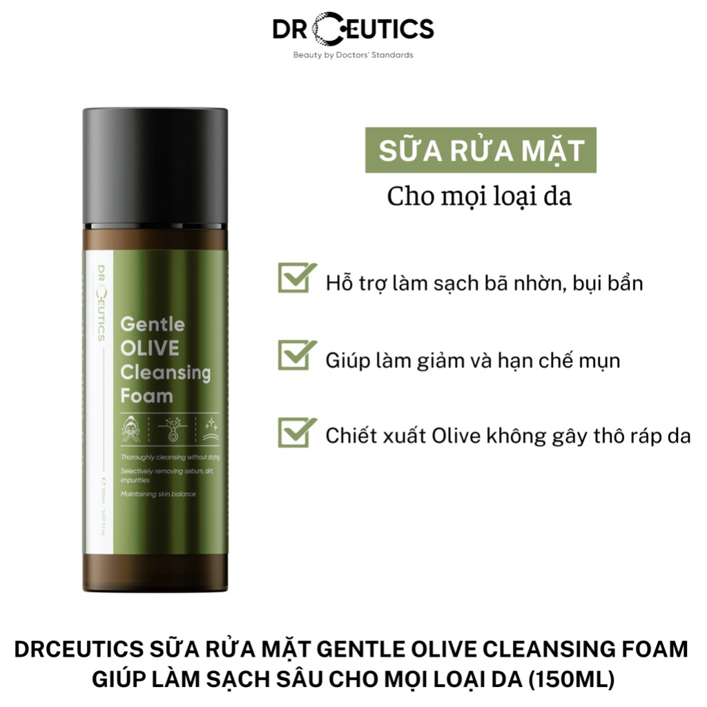 Sữa Rửa Mặt Drceutics  Giúp Làm Sạch Sâu Cho Mọi Loại Da Gentle Olive Cleansing Foam 150ml