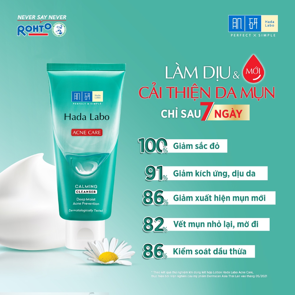 Kem rửa mặt cho da mụn, nhạy cảm - Hada Labo Acne Care Calming Cleanser 80g