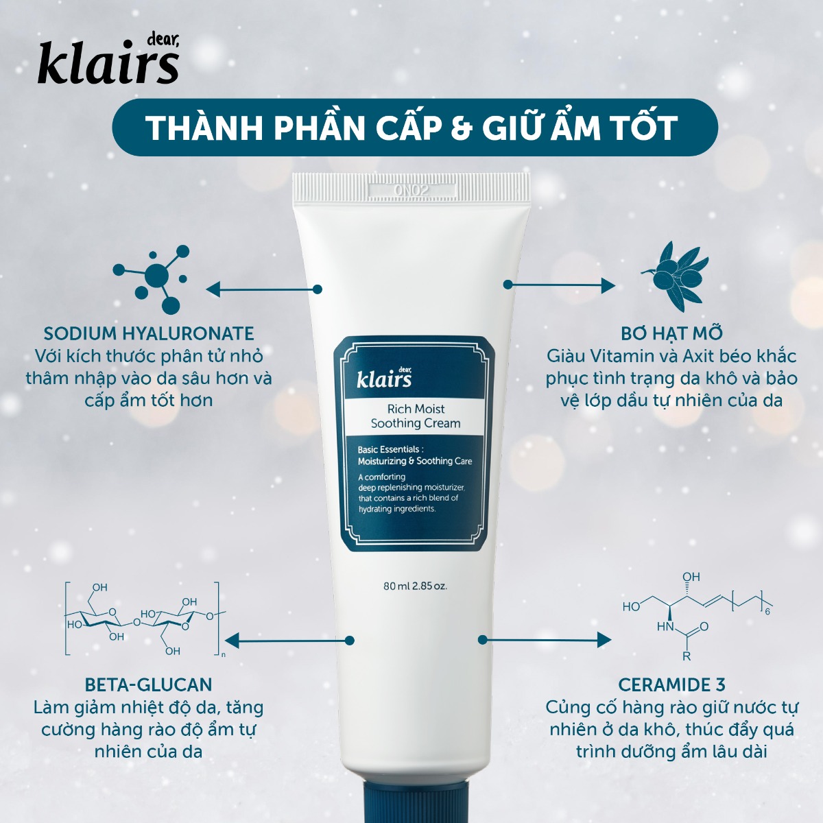 Kem Dưỡng Ẩm Dành Cho Da Khô, Mất Nước Dear Klairs Rich Moist Soothing Cream 20ml/80ml