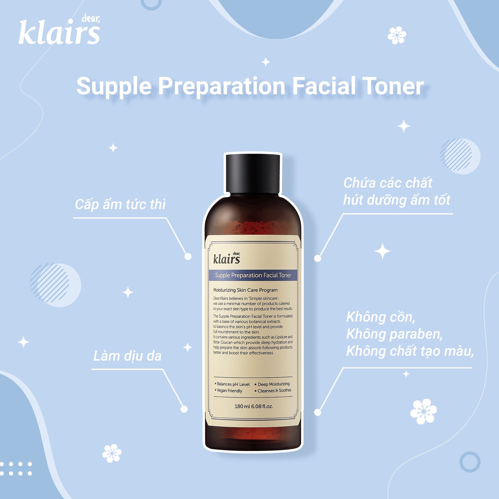 Nước hoa hồng Klairs Supple Presparation Facial Toner 180ml