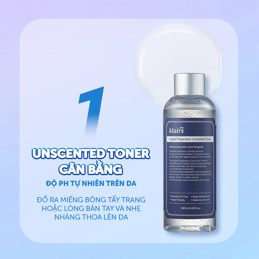 Nước hoa hồng không mùi Klairs Supple Preparation Unscented Toner 180ml