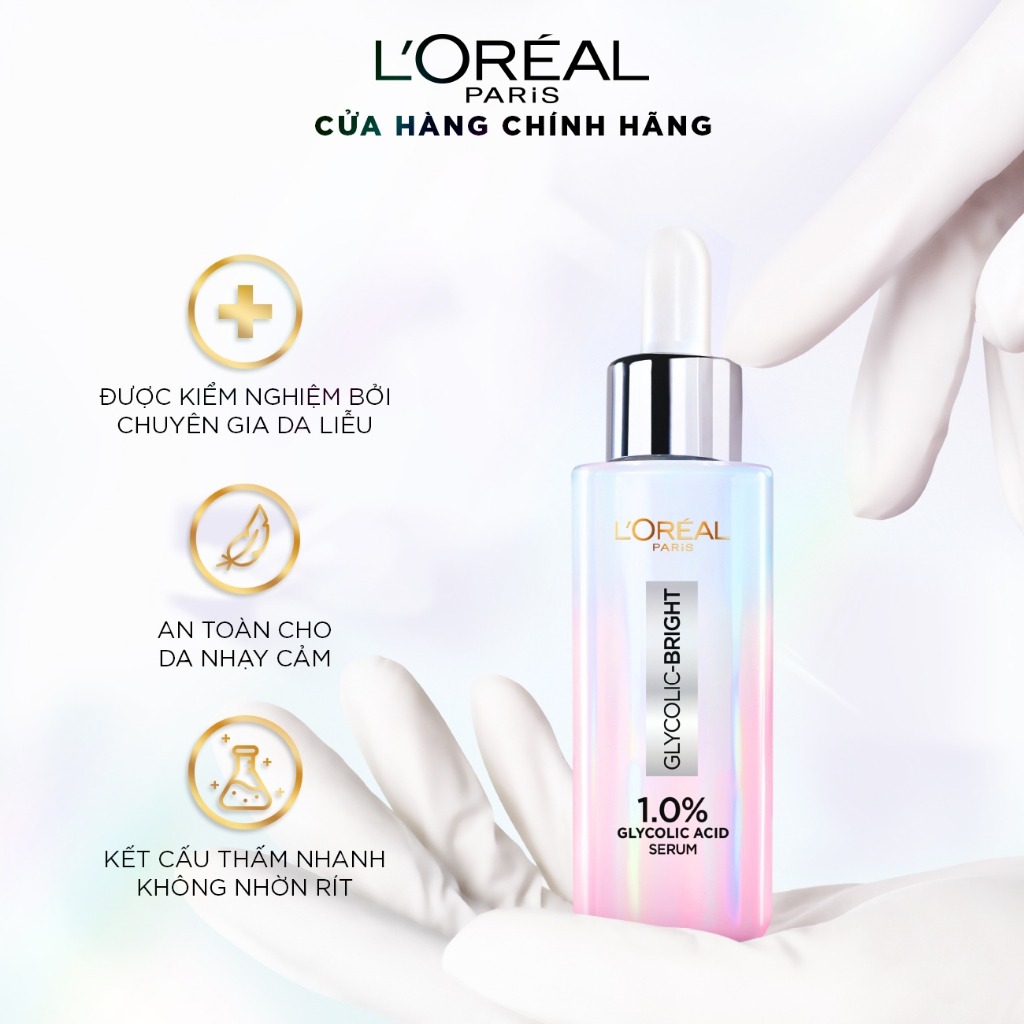 Serum sáng da mờ thâm L'Oreal Paris Glycolic Bright 1.0% Glycolic Acid (AHA) 30ml