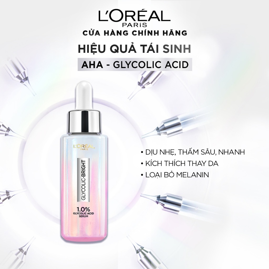 Serum sáng da mờ thâm L'Oreal Paris Glycolic Bright 1.0% Glycolic Acid (AHA) 30ml