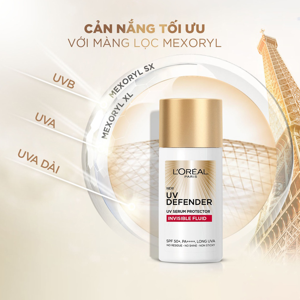 Kem Chống Nắng L'Oreal Paris X20 Thoáng Da Mỏng Nhẹ 50ml UV Defender Serum Invisible Fluid SPF50+ PA++++