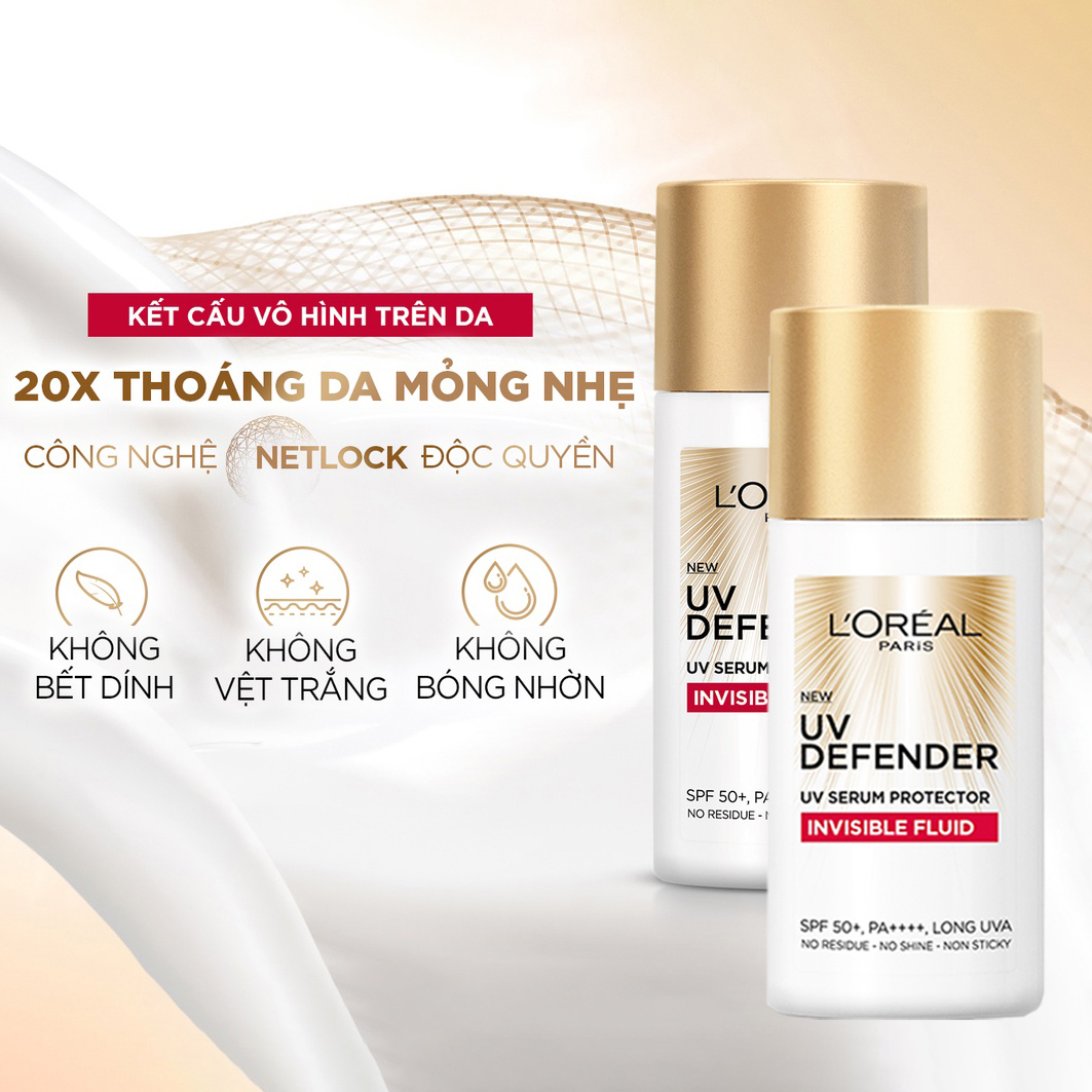 Kem Chống Nắng L'Oreal Paris X20 Thoáng Da Mỏng Nhẹ 50ml UV Defender Serum Invisible Fluid SPF50+ PA++++