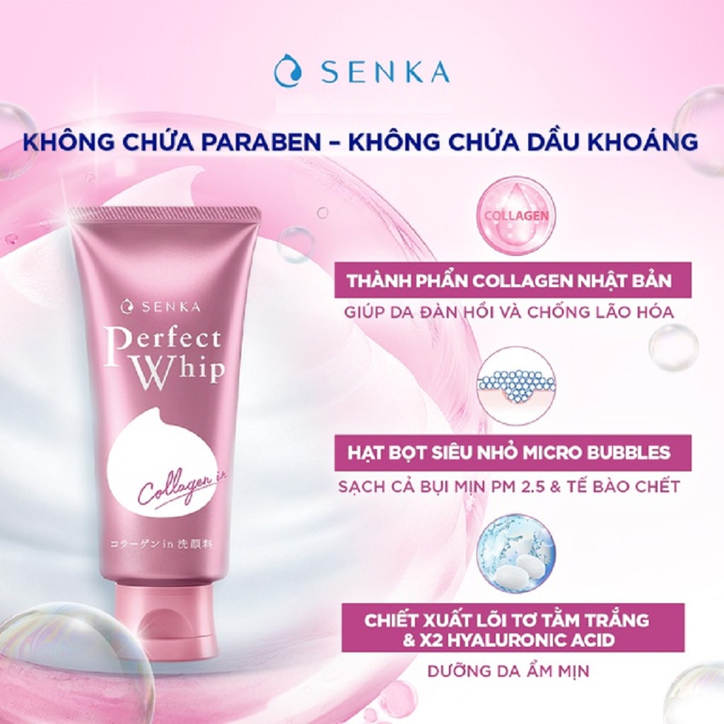 Sữa Rửa Mặt Senka Perfect Whip Colagen Đàn Hồi 120g