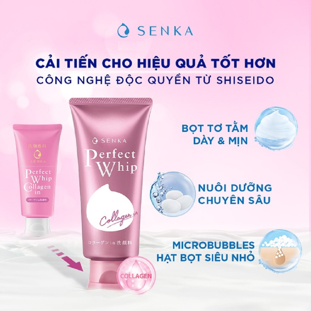 Sữa Rửa Mặt Senka Perfect Whip Colagen Đàn Hồi 120g