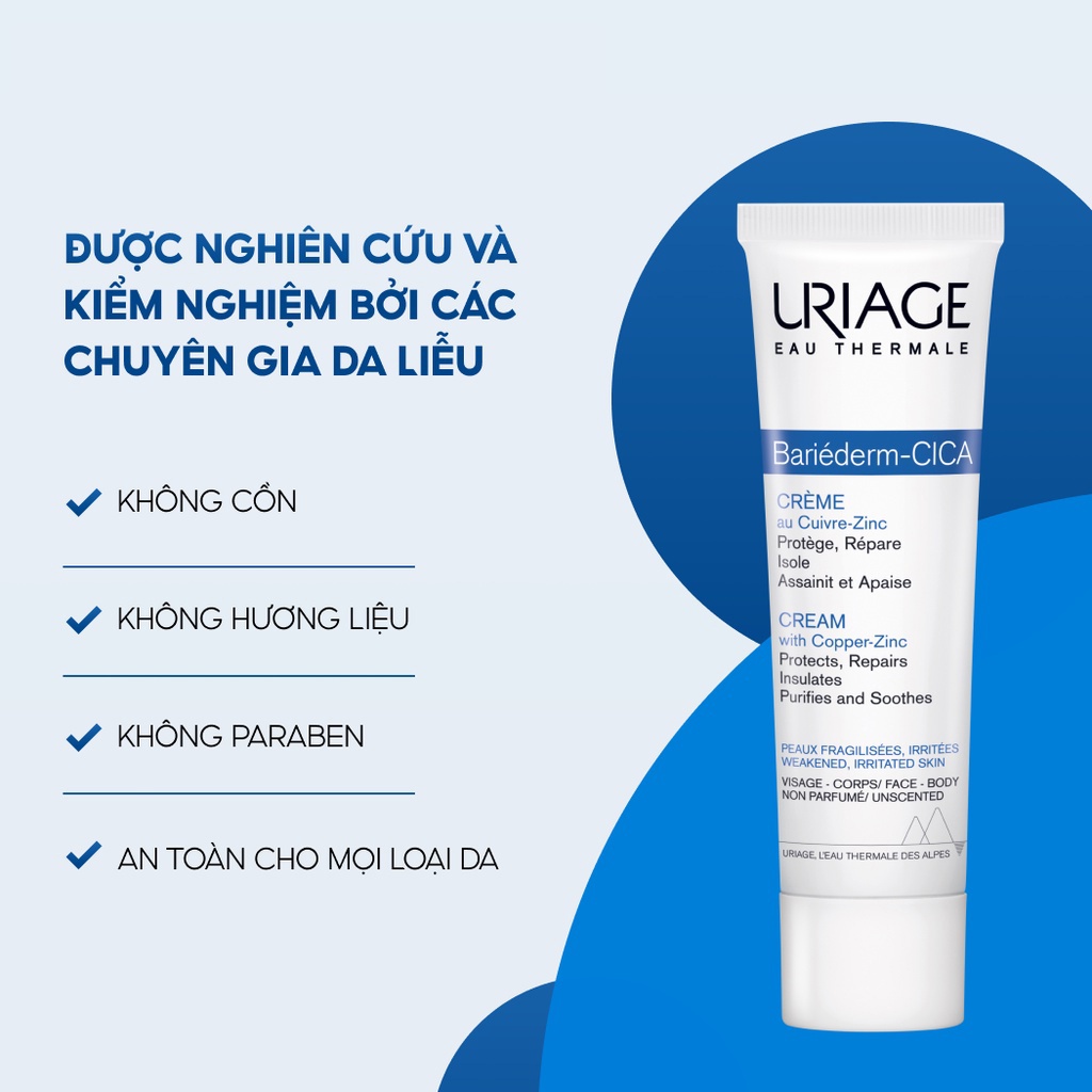 Kem Làm Dịu, Làm Lành Và Hỗ Trợ Phục Hồi Da Tổn Thương Uriage Bariéderm Cica-Crème 15ml