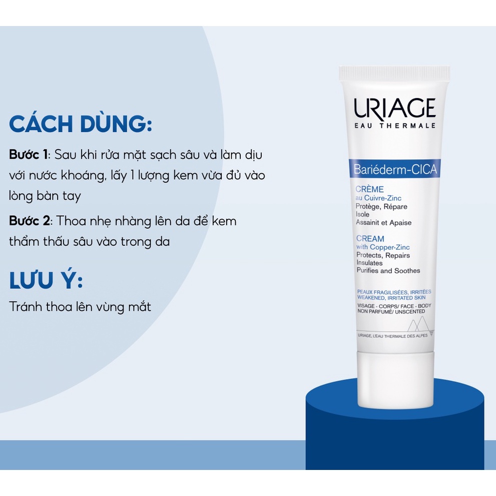 Kem Làm Dịu, Làm Lành Và Hỗ Trợ Phục Hồi Da Tổn Thương Uriage Bariéderm Cica-Crème 15ml