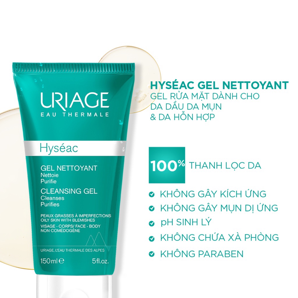 Gel rửa mặt dành cho da dầu da mụn Uriage Hyséac Gel Nettoyant 150ml