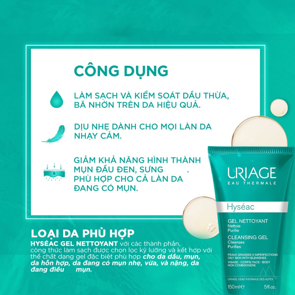 Gel rửa mặt dành cho da dầu da mụn Uriage Hyséac Gel Nettoyant 150ml