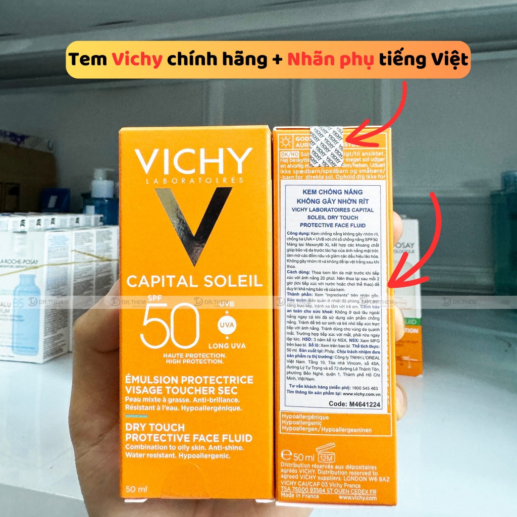 Kem chống nắng Vichy Capital Soleil Mattifying Dry Touch Face Fluid SPF50 UVB+UVA 50ml